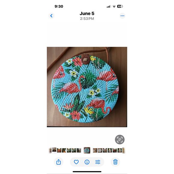 Hawaiian Painted Flamingo Floral Round Rattan Crossbody Purse/Bag - Picture 2 of 5